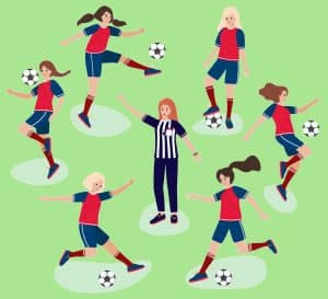Dibujo de mujeres jugando fútbol